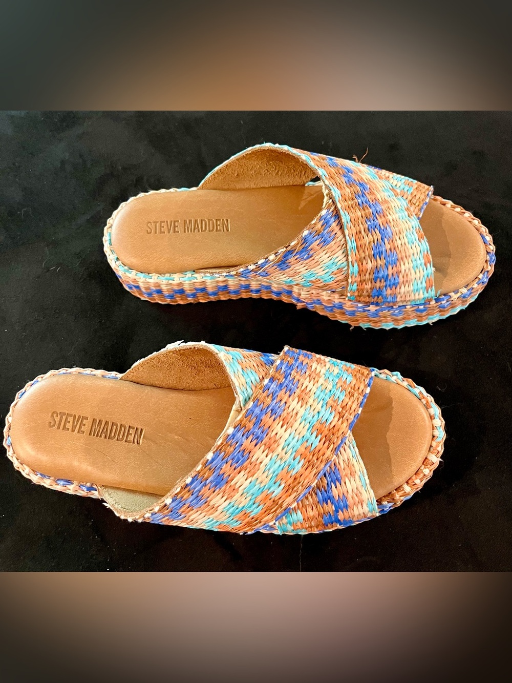 Steve Madden Woven Slide Sandals in Blue, Tan and Aqua